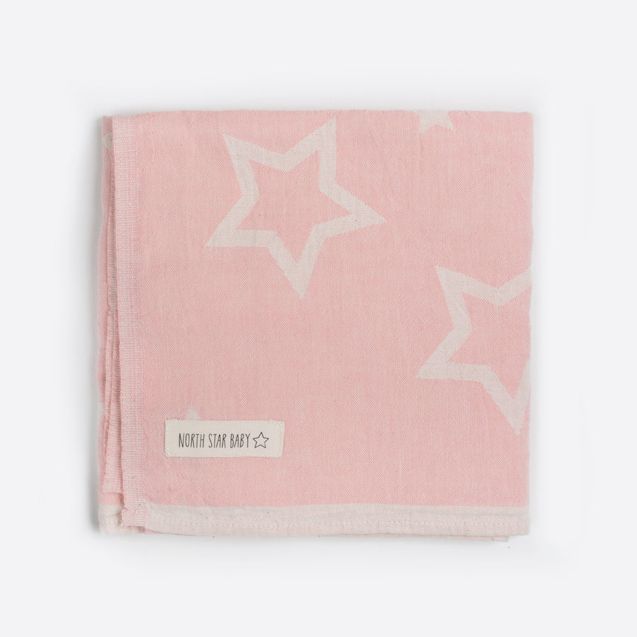 North Star Baby Pink Stars Blanket Cotton Organic Throw Cot Bassinet