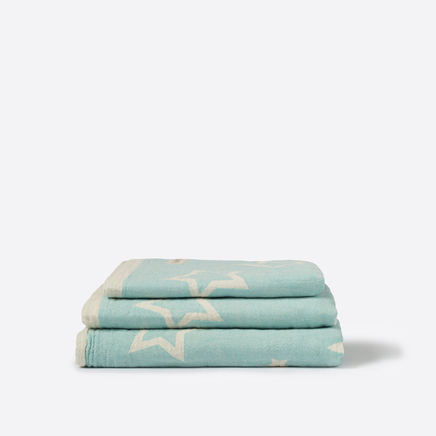 North Star Baby Mint Stars Blanket Classic Cotton Organic Throw Cot Bassinet