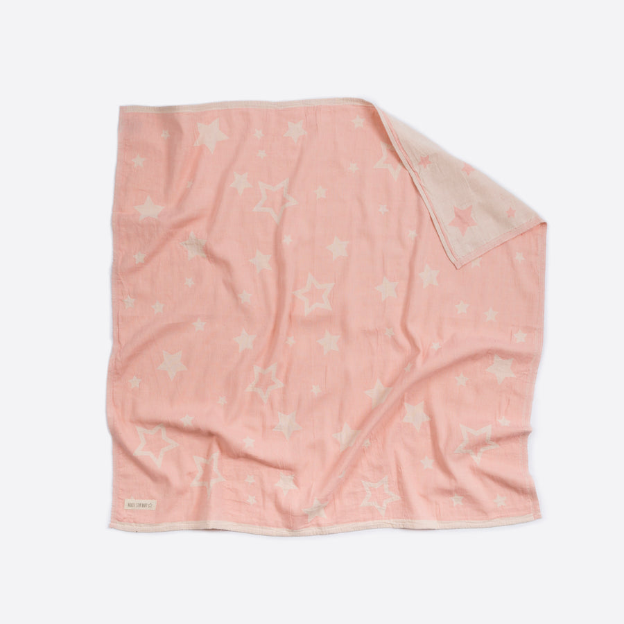 North Star Baby Pink Stars Blanket Cotton Organic Throw Cot Bassinet
