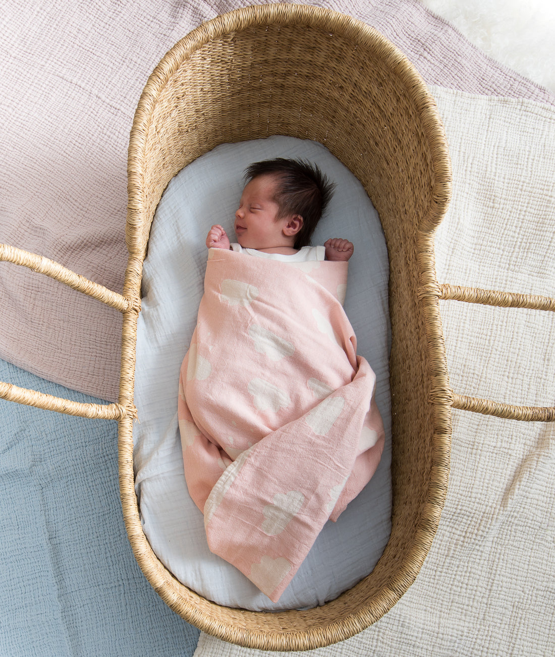 North Star Baby Pink Clouds Blanket Cotton Organic Throw Cot Bassinet Moses Basket