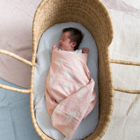 North Star Baby Pink Clouds Blanket Cotton Organic Throw Cot Bassinet Moses Basket