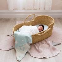 North Star Baby Mint Stars Blanket Cotton Organic Throw Cot Bassinet Moses Basket
